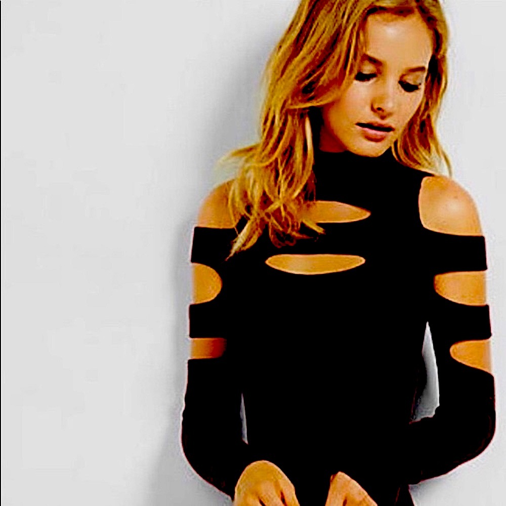 Express ribbed cut out sweater in black
